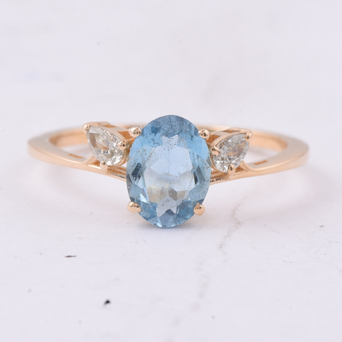1.01 Ct Oval Natural Aquamarine 14K Gold Ring