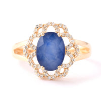 2.93 Ct Oval Mixed Cut Natural Sapphire 14K Gold Ring