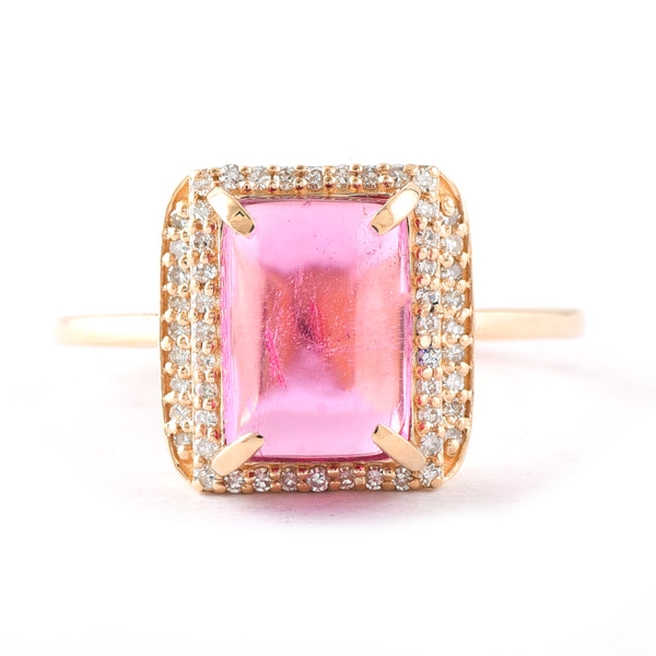 2.97 Ct Cushion Cabochon Cut Natural Pink Tourmaline 14K Gold Ring