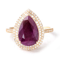 4.13 Ct Pear Mixed Cut Natural Corundum Ruby 14K Gold Ring