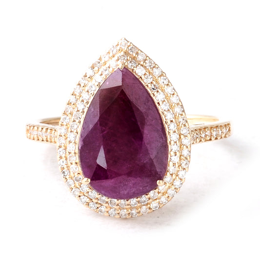 4.13 Ct Pear Mixed Cut Natural Corundum Ruby 14K Gold Ring