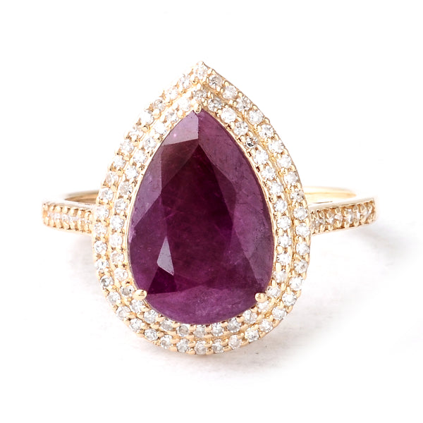 4.13 Ct Pear Mixed Cut Natural Corundum Ruby 14K Gold Ring