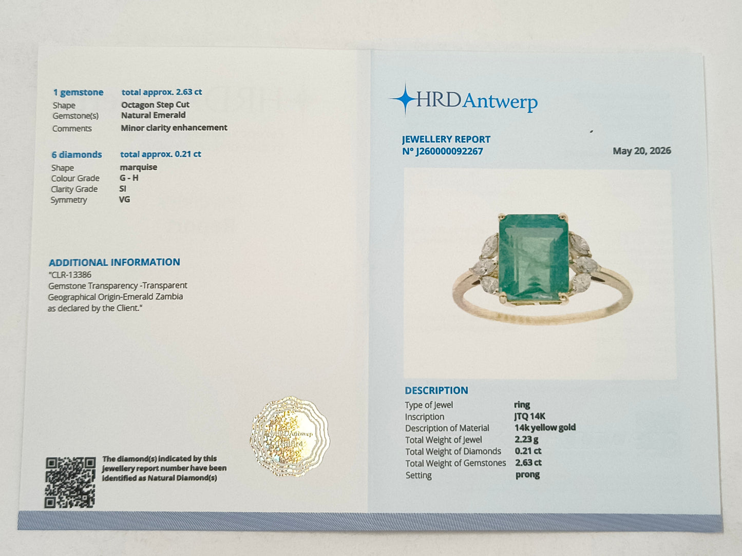 2.84 Ct Octagon Emerald 14K Gold Ring