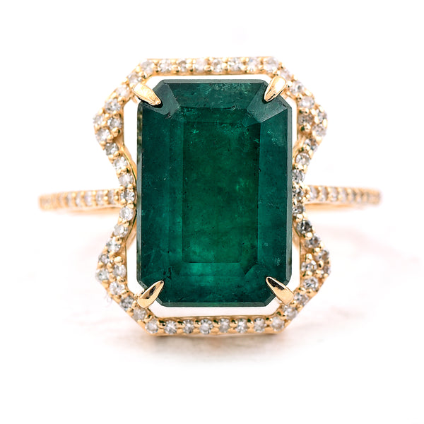 7.00 Ct Octagon Step Cut Natural Emerald 14K Gold Ring