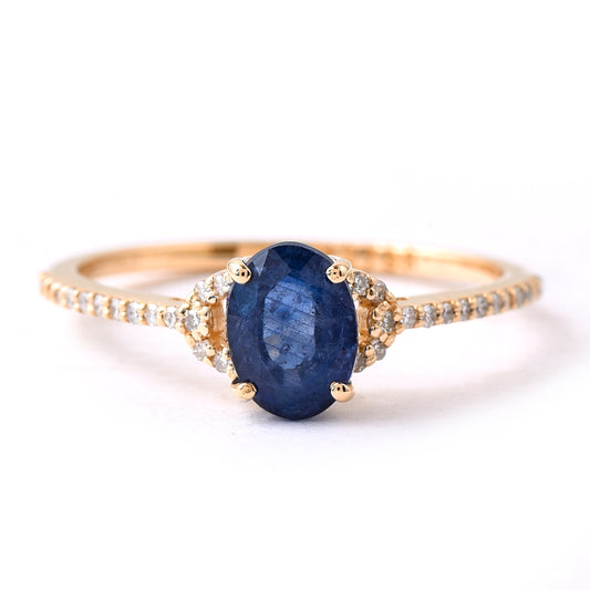 1.36 Ct Oval Mixed Cut Natural Sapphire 14K Gold Ring