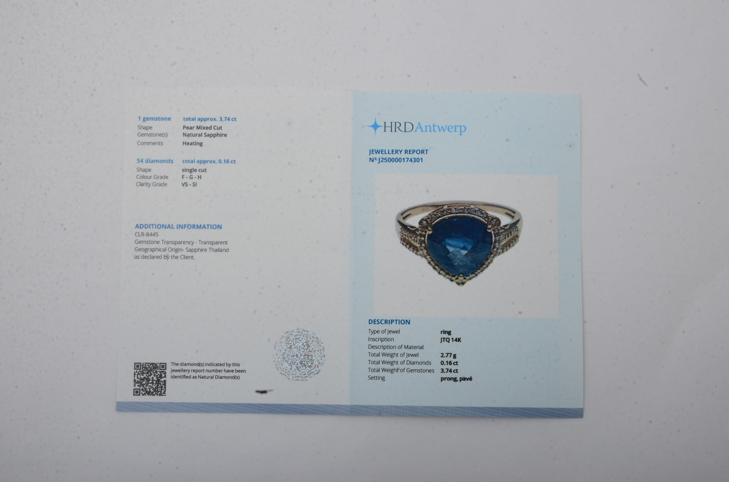 3.90 Ct Pear Mixed Cut Natural Sapphire 14K Gold Ring