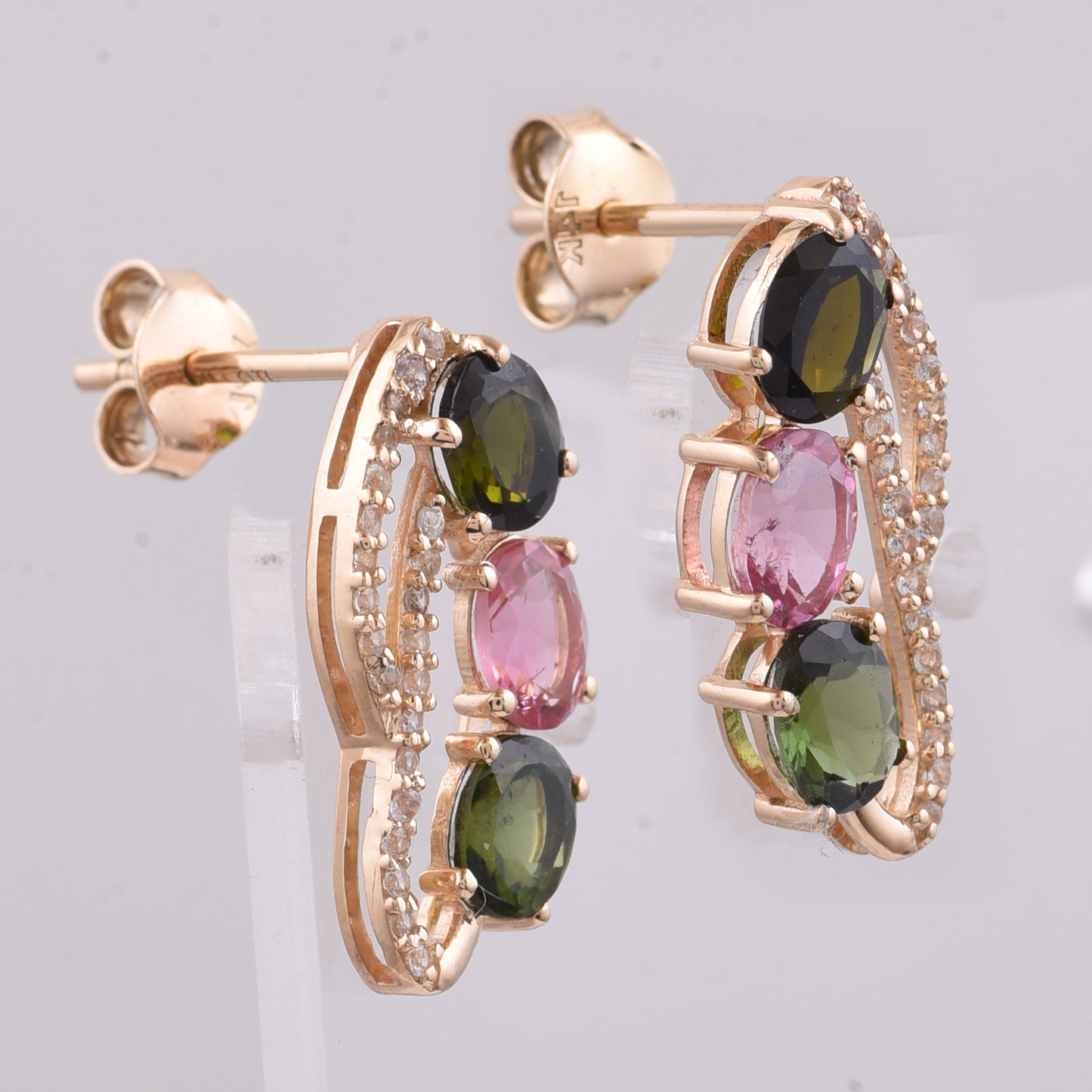 1.96 Ct Oval Natural Multi-Coloured Tourmaline 14K Gold Earrings