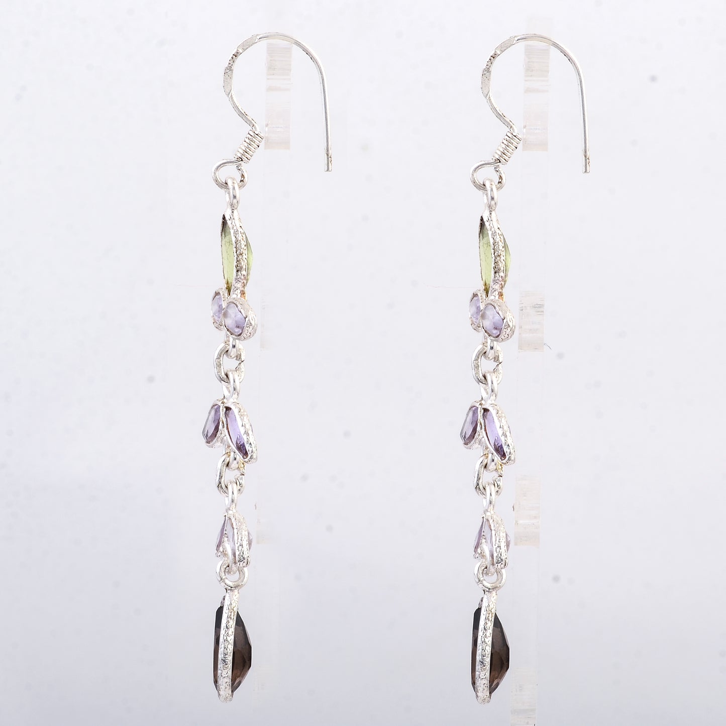 10.18 Ct Smoky Quartz, Peridot 925 Sterling Silver Earrings