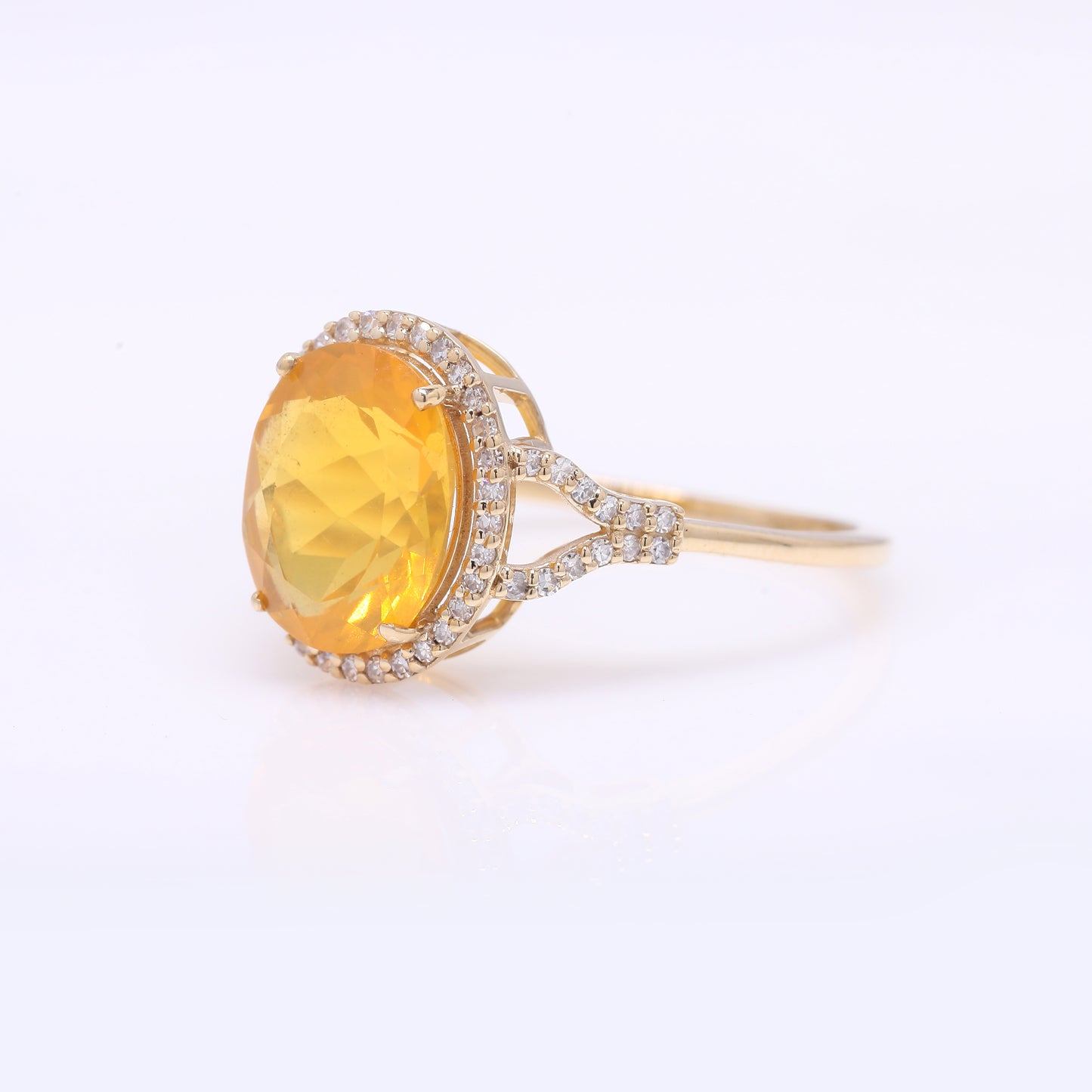 1.91 Ct Oval Mixed Cut Natural Fire Opal 14K Gold Ring