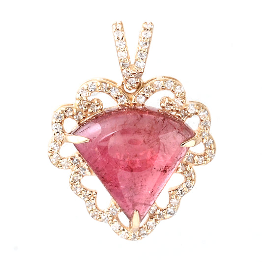 4.07 Ct Fancy Cabochon Natural Tourmaline 14K Gold Pendant