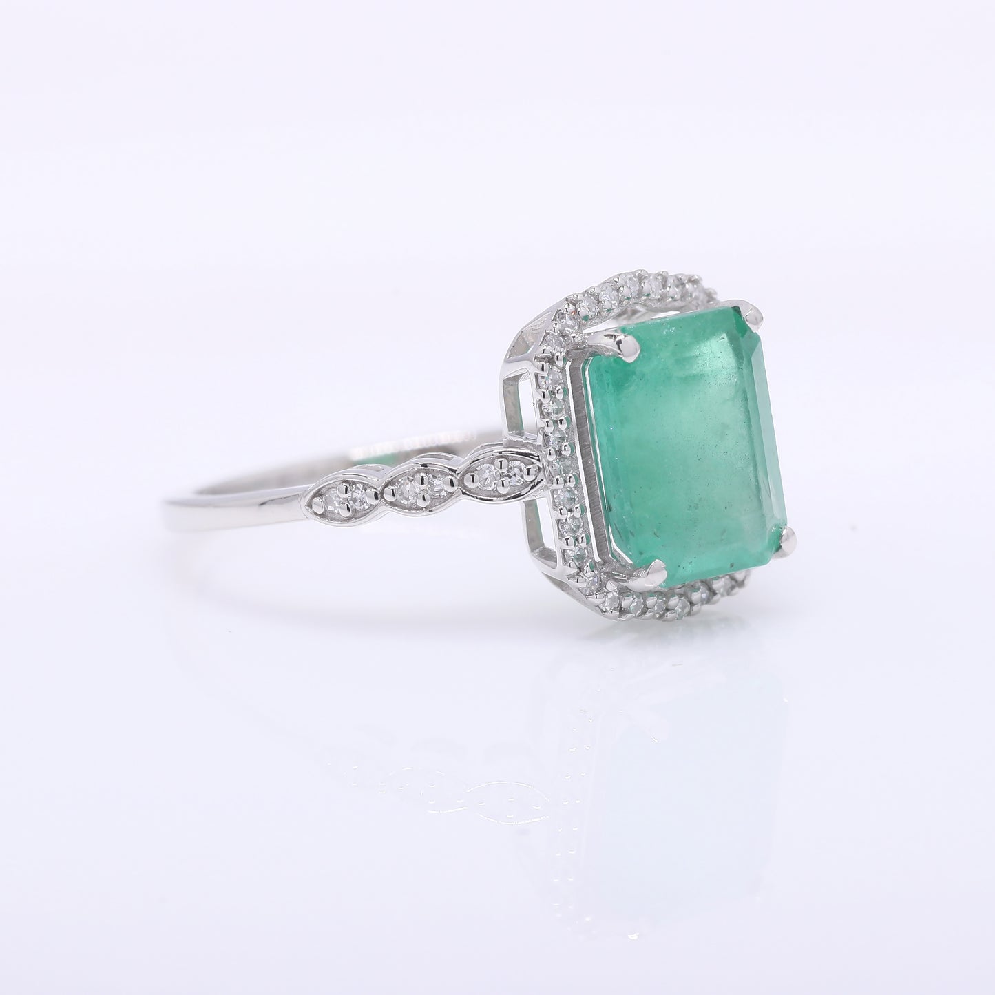 2.53 Ct Octagon Step Cut Natural Emerald 950 Platinum Ring