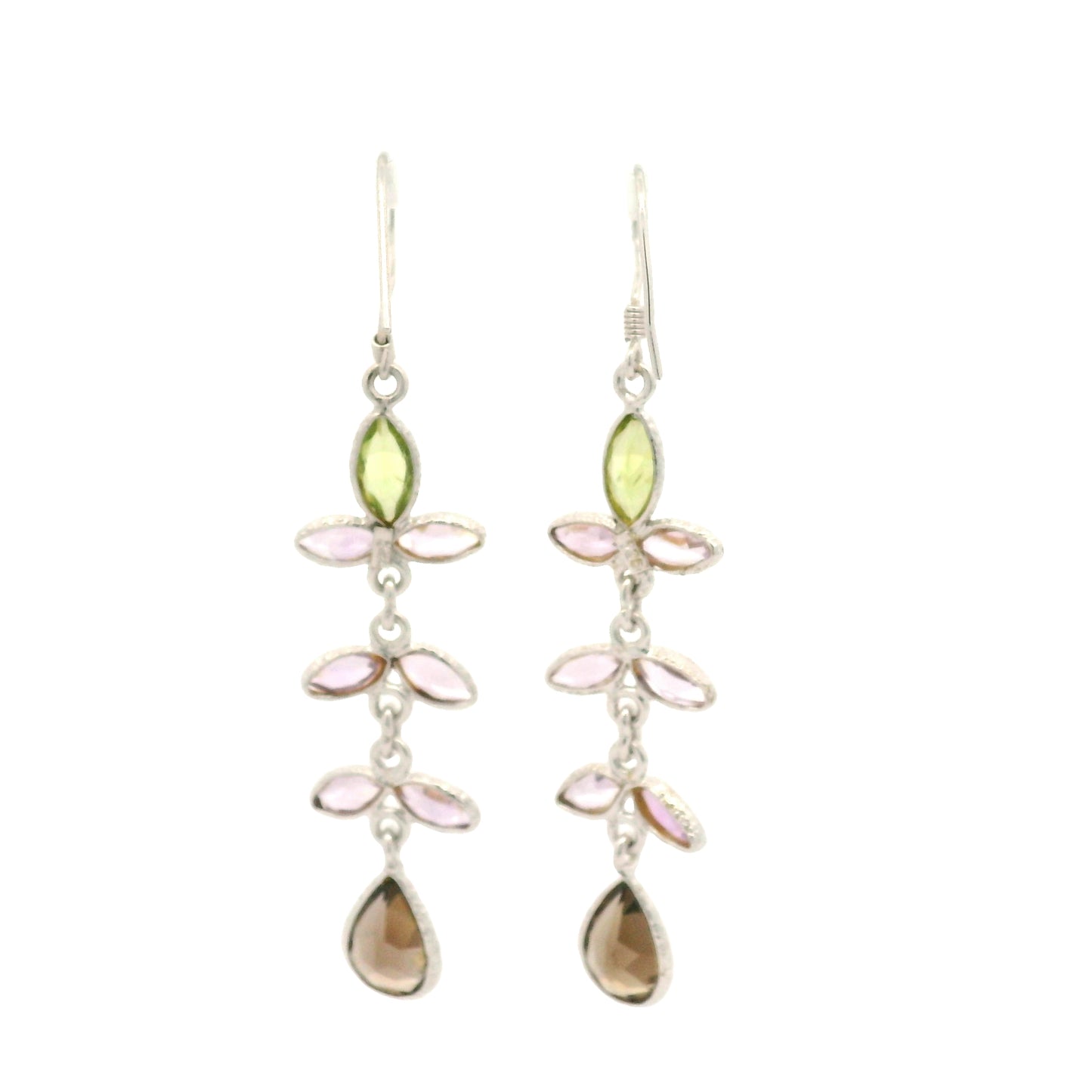 10.10 Ct Smoky Quartz, Peridot 925 Sterling Silver Earrings
