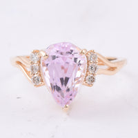 4.59 Ct Pear Natural Kunzite 14K Gold Ring