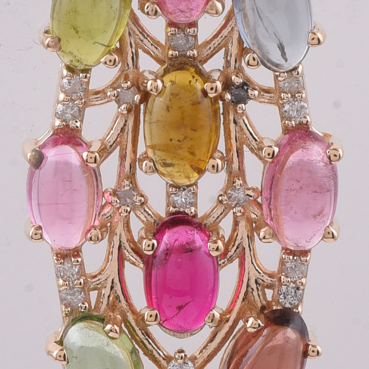 2.32 Ct Oval Cabochon Cut Natural Multi-Coloured Tourmaline 14K Gold Pendant