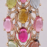2.32 Ct Oval Cabochon Cut Natural Multi-Coloured Tourmaline 14K Gold Pendant