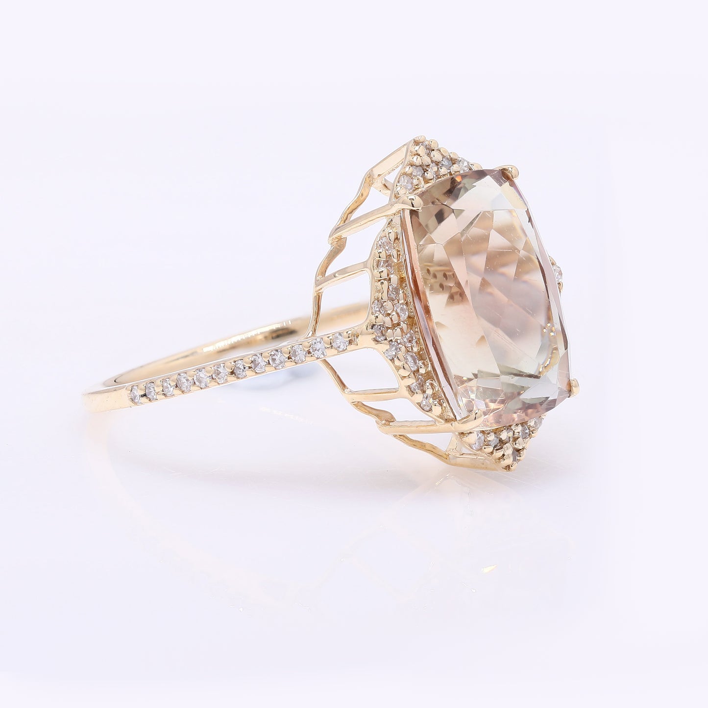 4.50 Ct Cushion Mixed Cut Natural Sunstone 14K Gold Ring