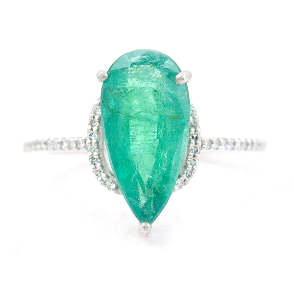 3.47 Ct Pear Mixed Cut Natural Emerald 950 Platinum Ring