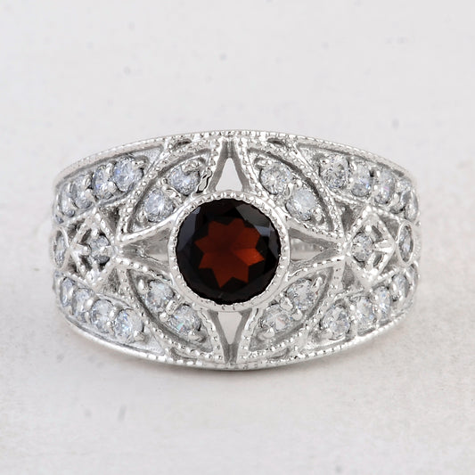 3.45 Ct Round Garnet 925 Sterling Silver Ring