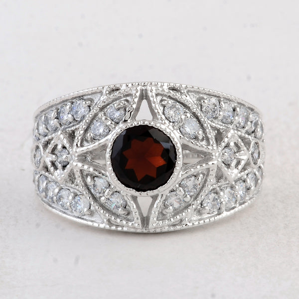3.45 Ct Round Garnet 925 Sterling Silver Ring