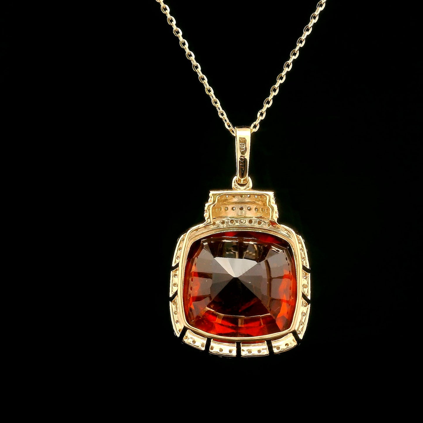 10.57 Ct Cushion Hessonite 14K Gold Pendant