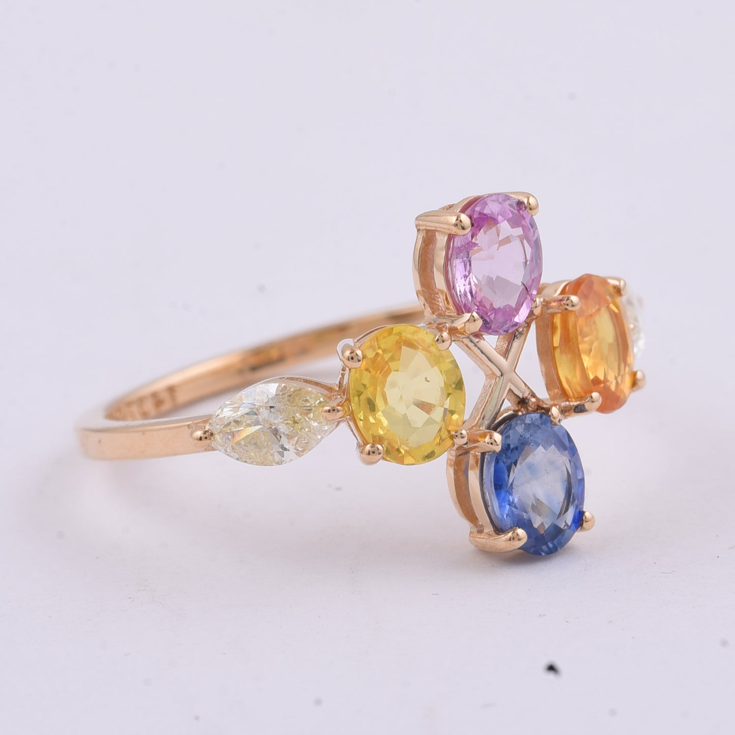 2.16 Ct Oval Natural Multi-Coloured Sapphire 14K Gold Ring