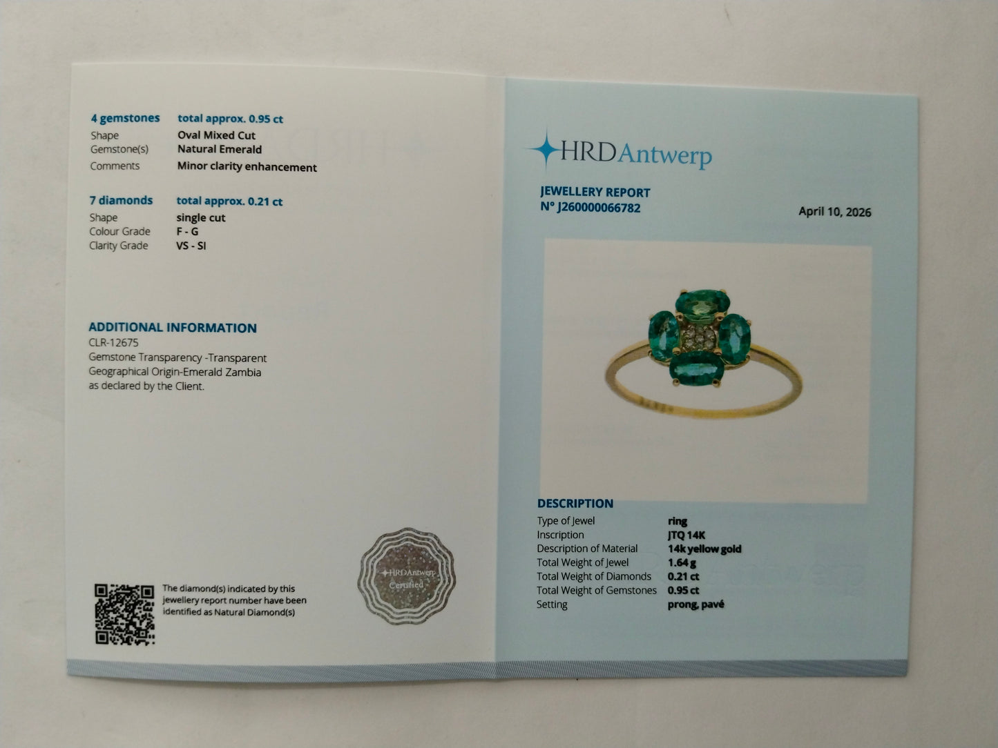 1.16 Ct Oval Mixed Cut Natural Emerald 14K Gold Ring