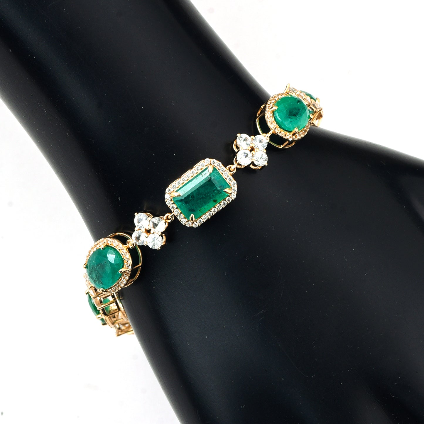 12.09 Ct Octagon, Oval Emerald 14K Gold Bracelet