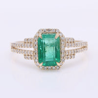1.61 Ct Octagon Step Cut Natural Emerald 14K Gold Ring