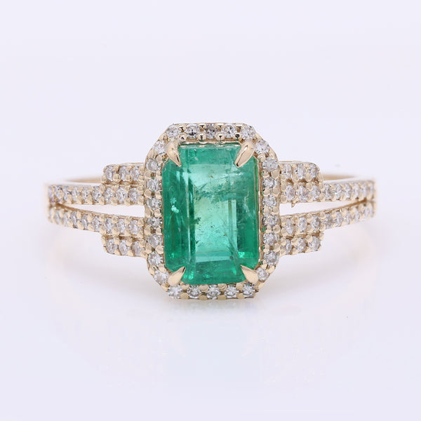 1.61 Ct Octagon Step Cut Natural Emerald 14K Gold Ring