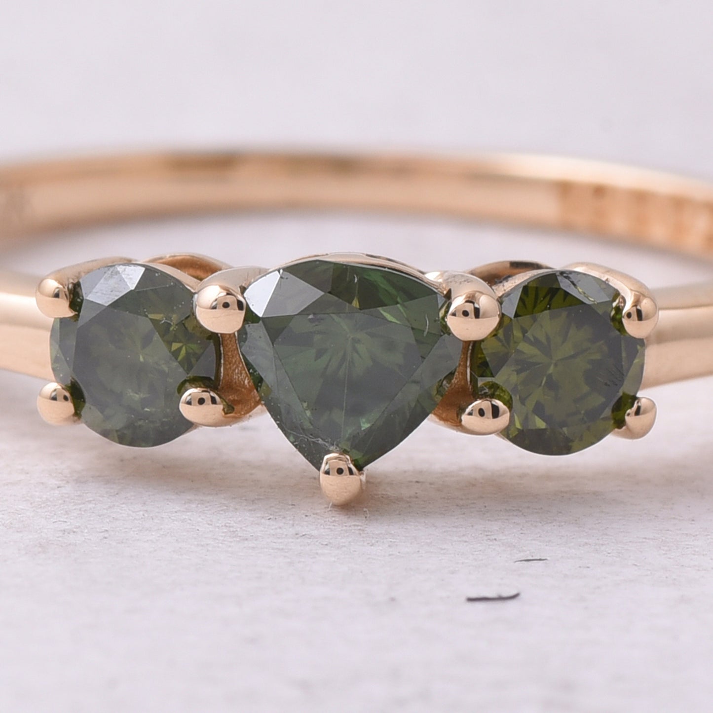 0.63 Ct Heart, Round Green Diamond 14K Gold Ring