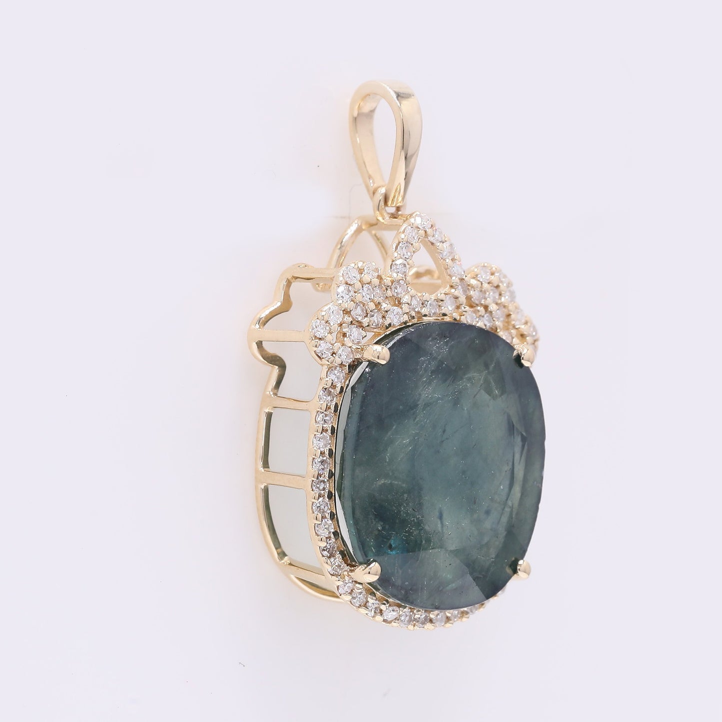 11.08 Ct Cushion Mixed Cut Natural Sapphire 14K Gold Pendant