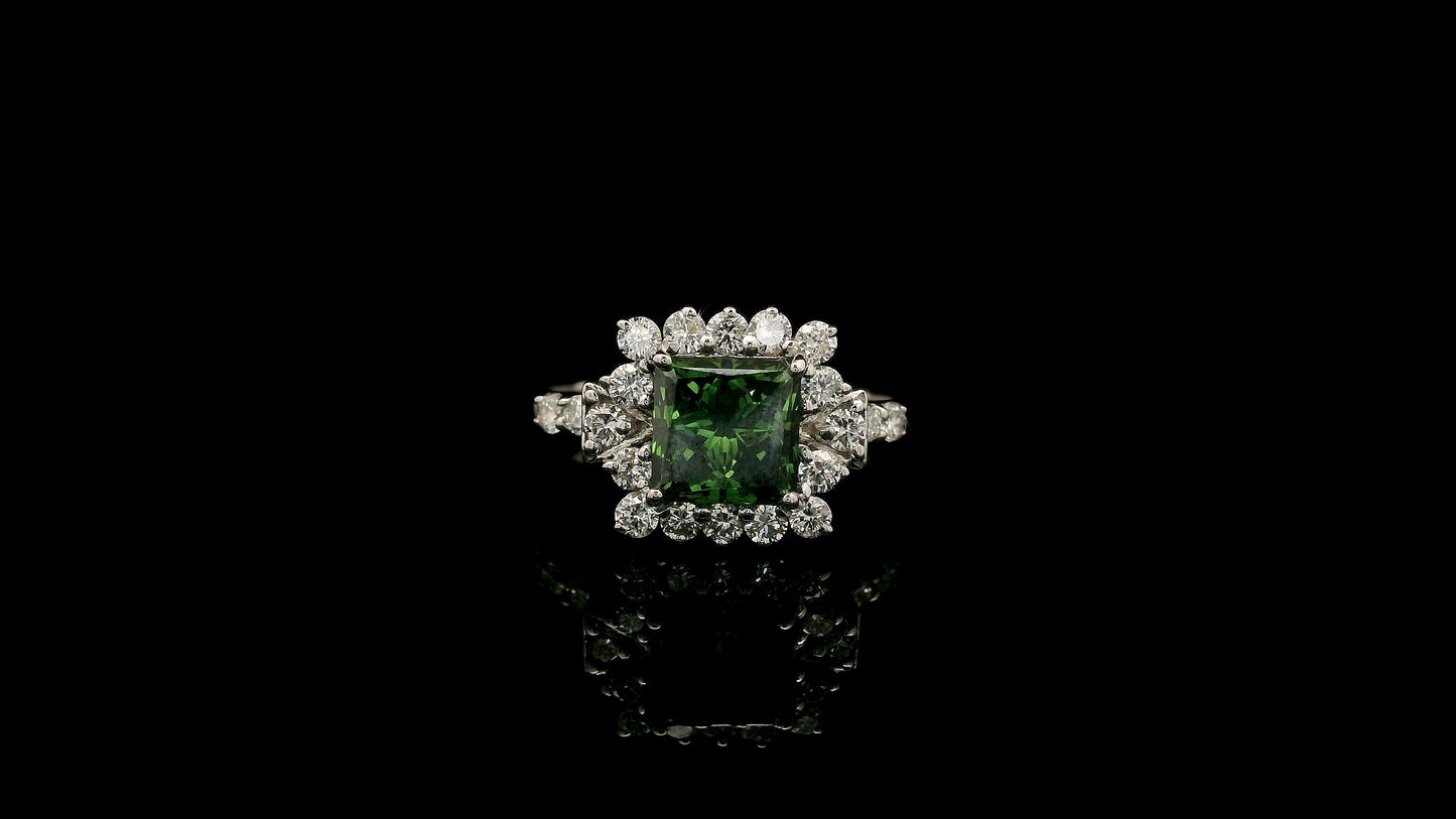 2.03 Carats Green Lab Grown Diamond 14K Gold Ring
