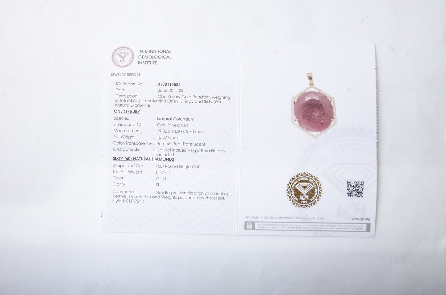 16.04 Ct Oval Mixed Cut Natural Corundum Ruby 14K Gold Pendant