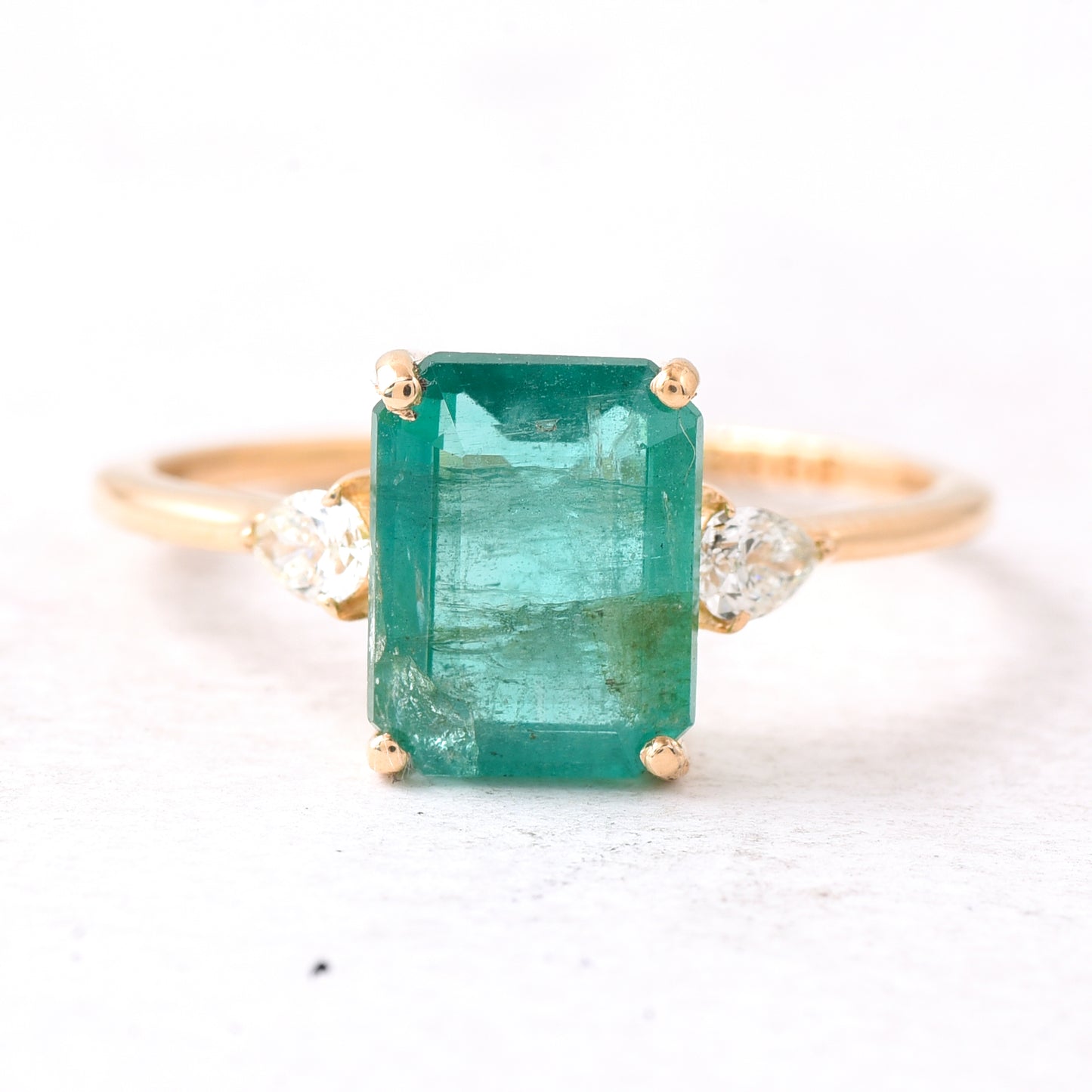 2.20 Ct Octagon Step Cut Natural Emerald 14K Gold Ring
