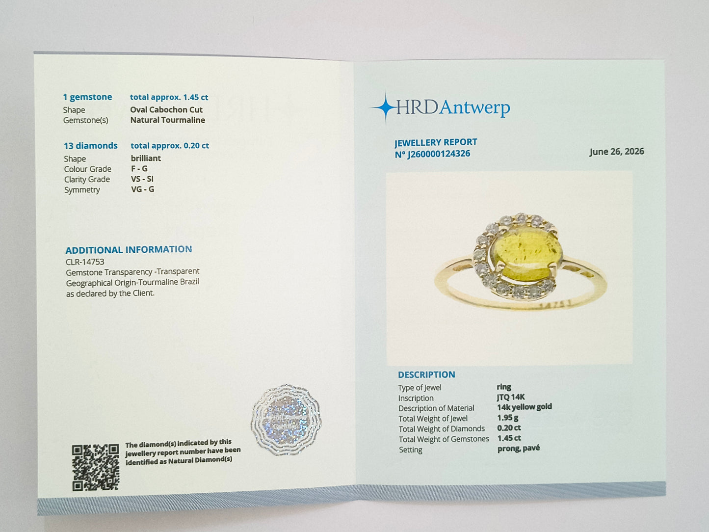 1.65 Ct Oval Cabochon Cut Natural Tourmaline 14K Gold Ring