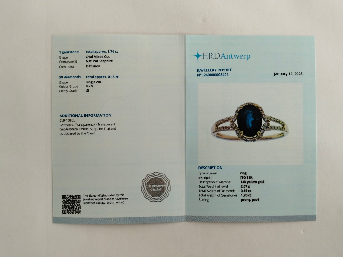 1.85 Ct Oval Mixed Cut Natural Sapphire 14K Gold Ring