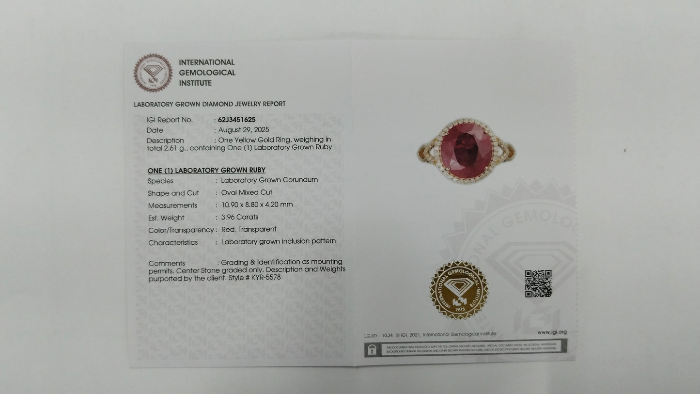 4.12 Ct Oval Mixed Cut Lab Grown Ruby 14K Gold Ring