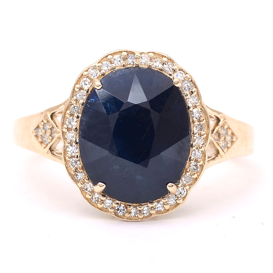 4.79 Ct Oval Mixed Cut Natural Sapphire 14K Gold Ring