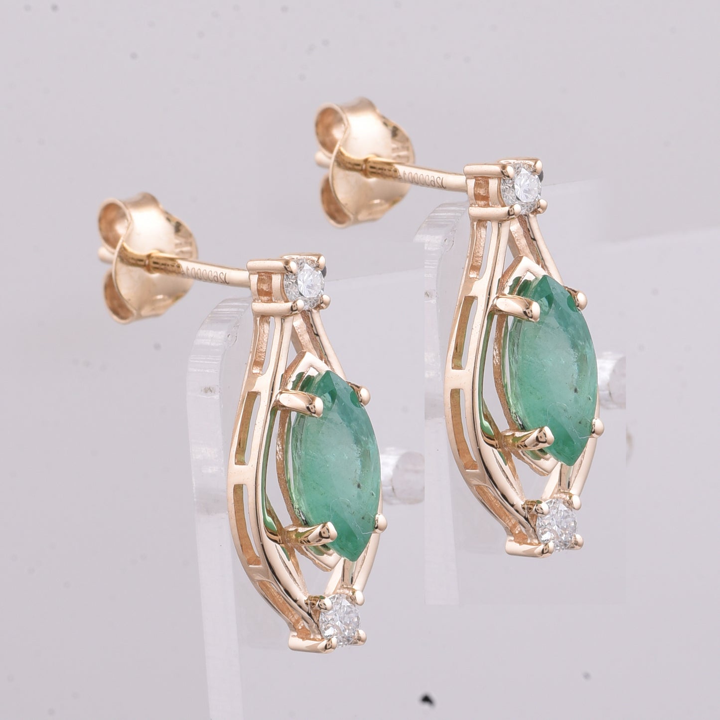1.38 Ct Marquise Natural Emerald 14K Gold Earrings