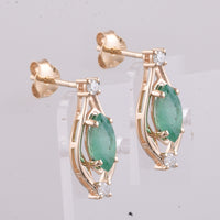 1.38 Ct Marquise Natural Emerald 14K Gold Earrings