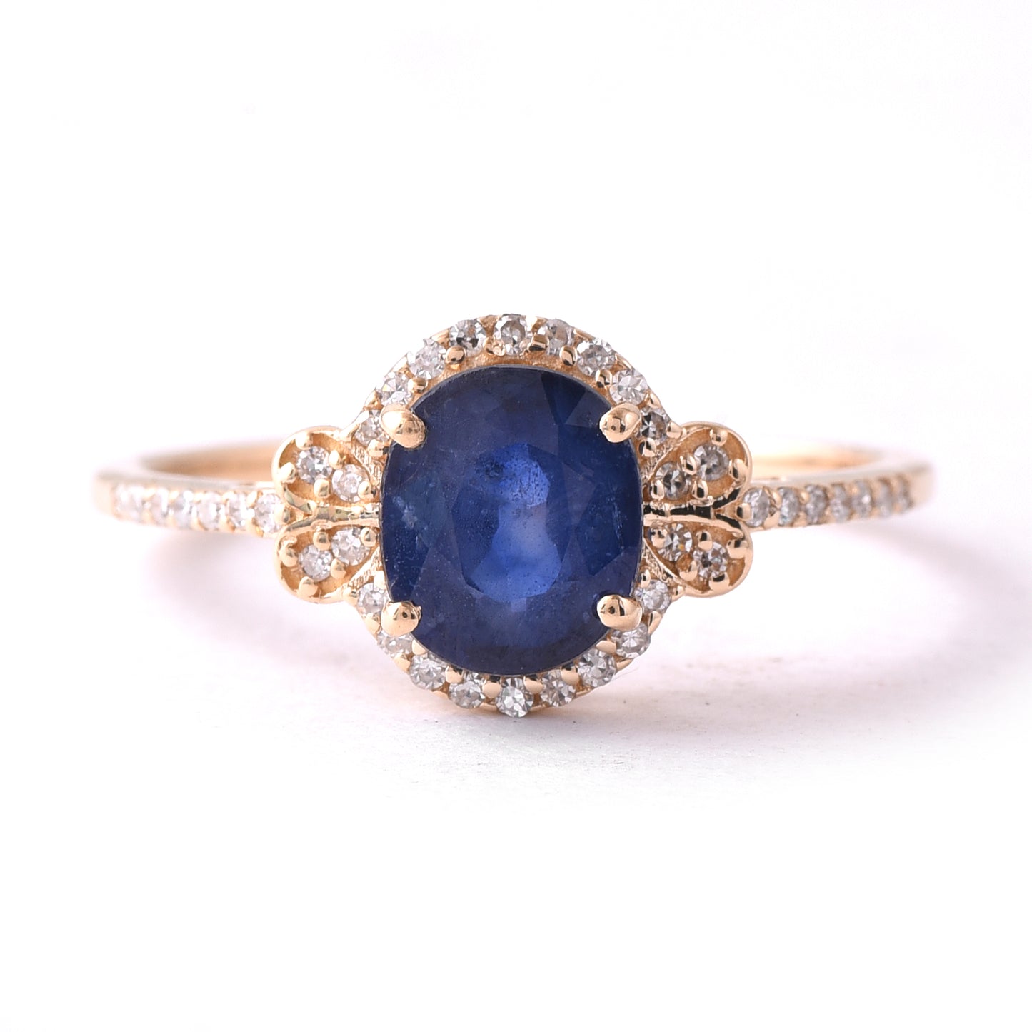 1.53 Ct Oval Mixed Cut Natural Sapphire 14K Gold Ring