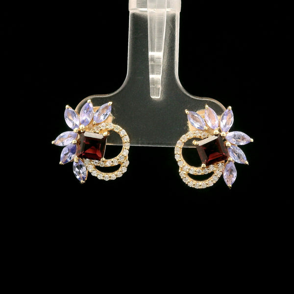 1.66 Ct Square Rubellite 14K Gold Earrings