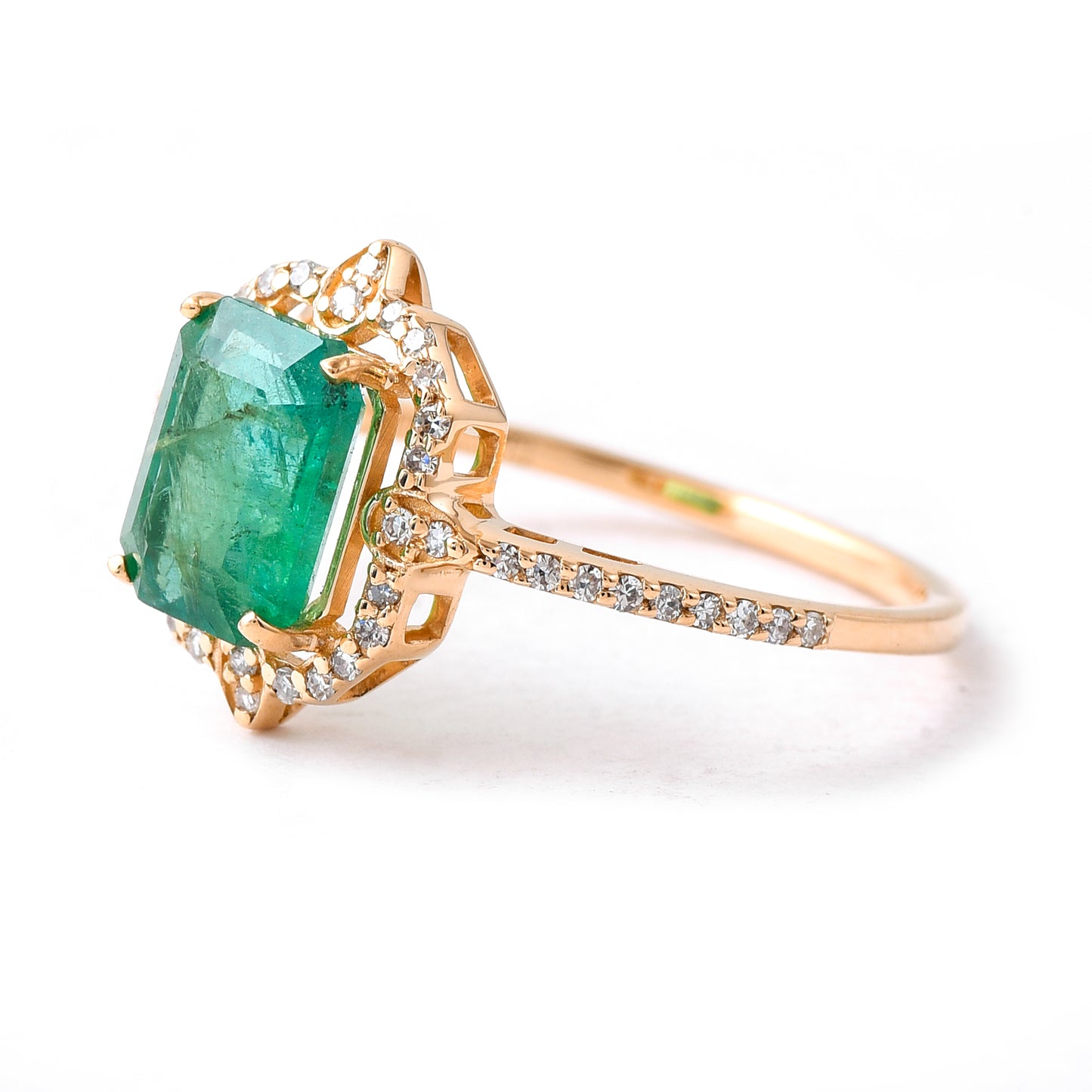 1.63 Ct Octagon Step Cut Natural Emerald 14K Gold Ring