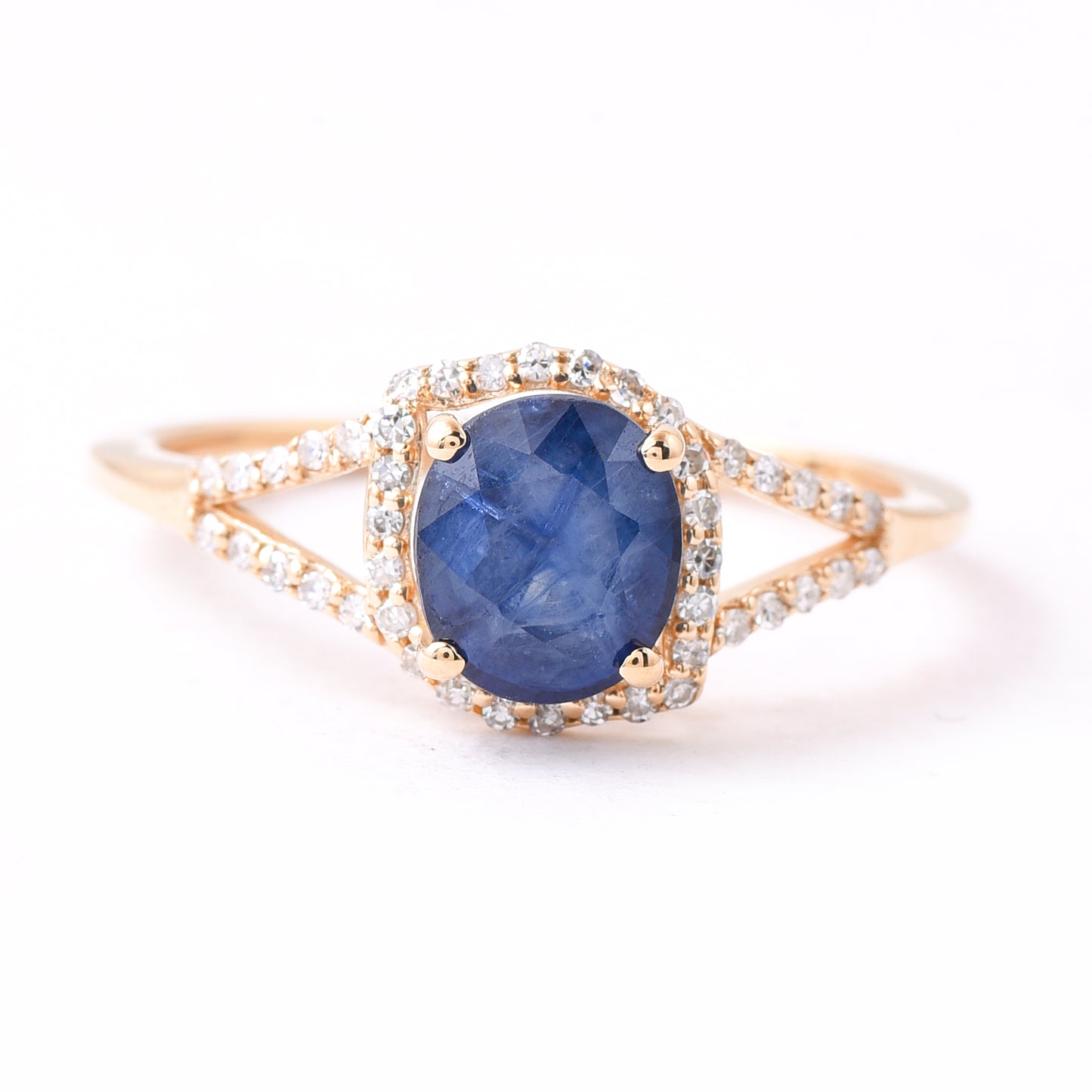 1.79 Ct Oval Mixed Cut Natural Sapphire 14K Gold Ring