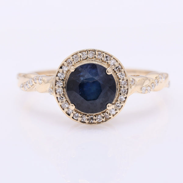 1.80 Ct Round Mixed Cut Natural Sapphire 14K Gold Ring