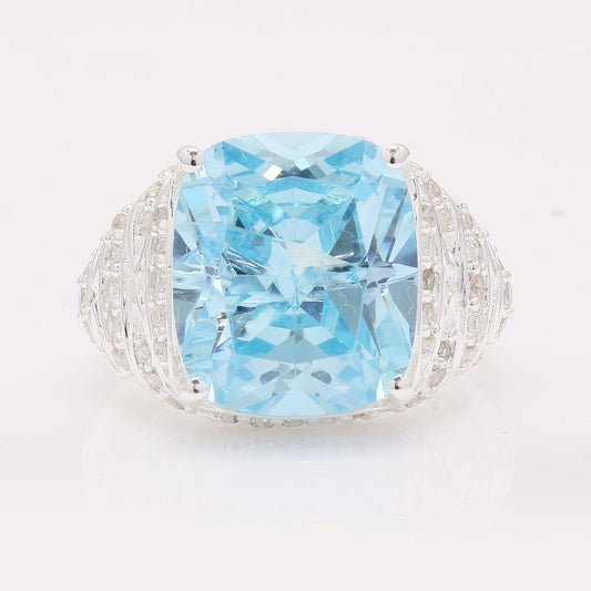 16.26 Ct Cushion Blue Cz 925 Silver Ring