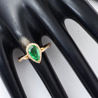 1.05 Ct Pear Mixed Cut Natural Emerald 14K Gold Ring