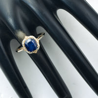 2.45 Ct Cushion Mixed Cut Natural Sapphire 14K Gold Ring