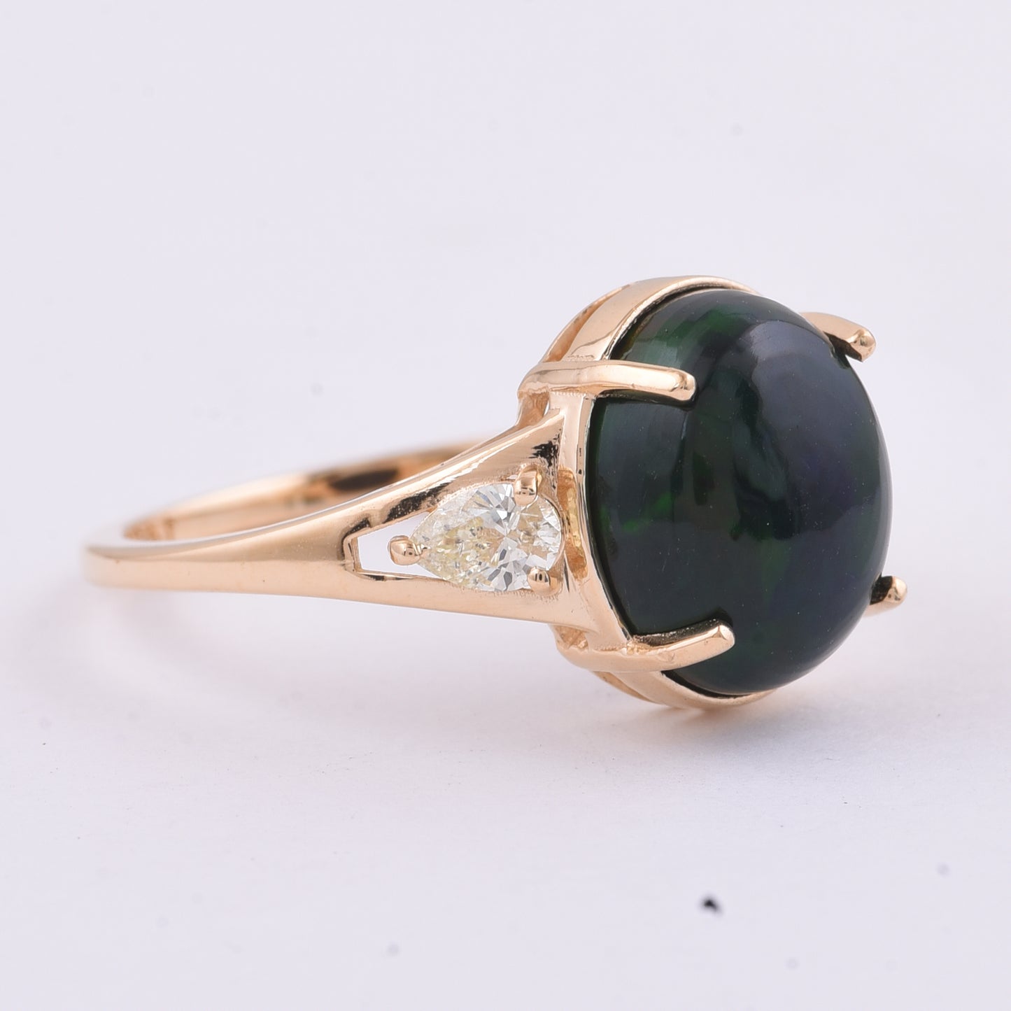2.96 Ct Oval Cabochon Cut Natural Black Opal 14K Gold Ring