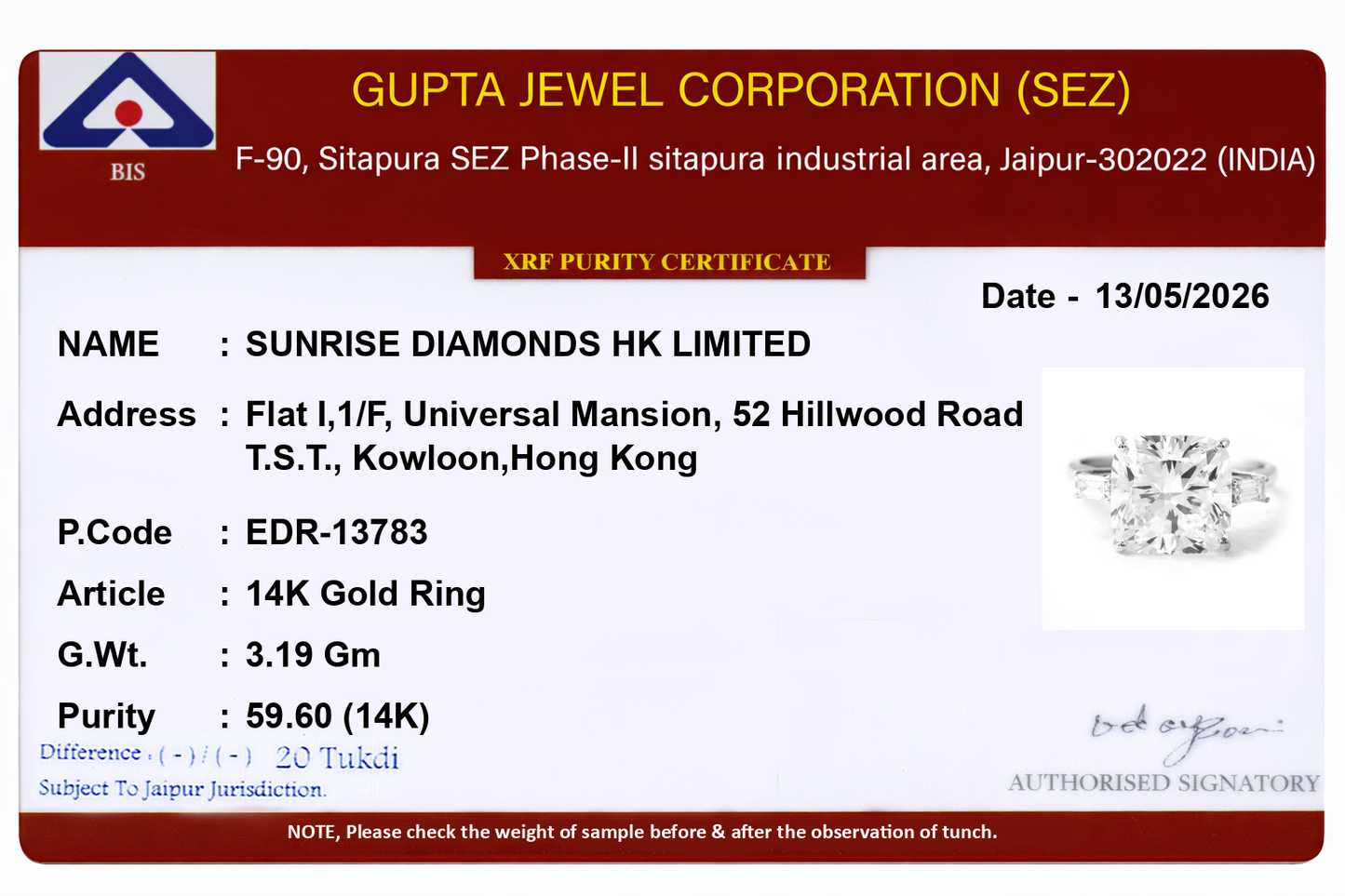 6.70 Ct Square Cushion Modified Brilliant Lab Grown Diamond 14K Gold Ring